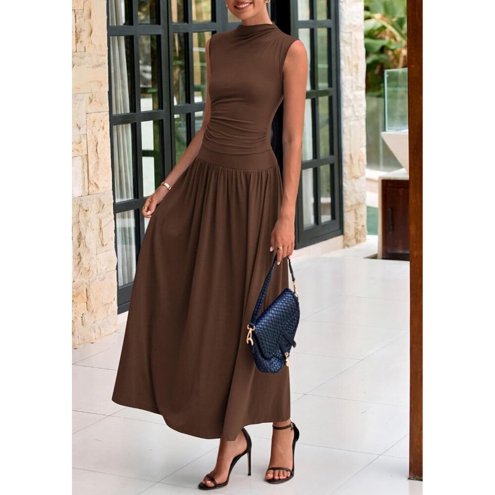 Women Skirt Sets Summer 2 Piece Ruffle Maxi Ruching Sleeveless Dressy Outfits - Picture 4 of 8